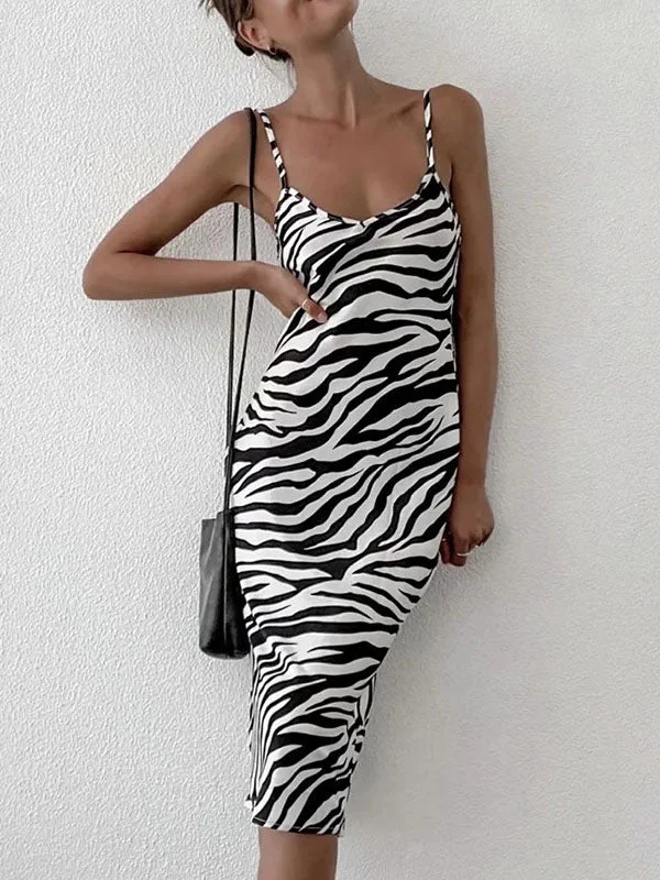 Velvet DressZebra Stripe Sling Midi Dress