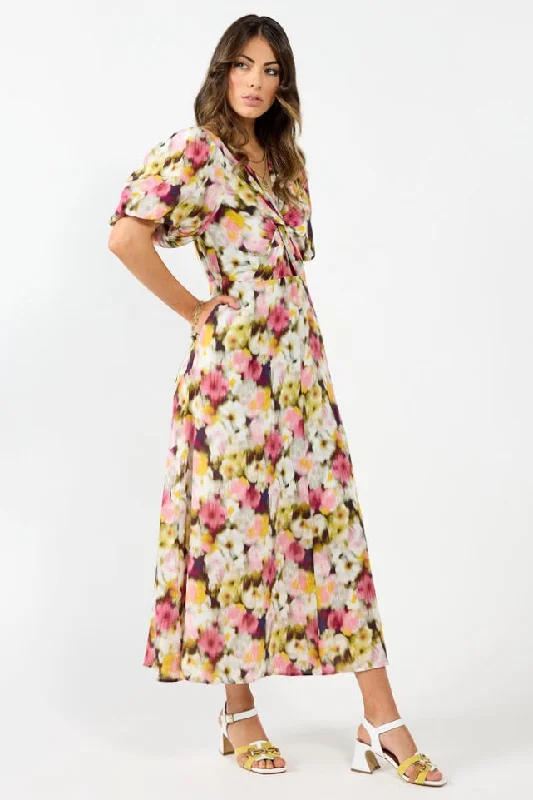 Velveteen DressHalo Pink Monet Puff Sleeve Maxi Dress