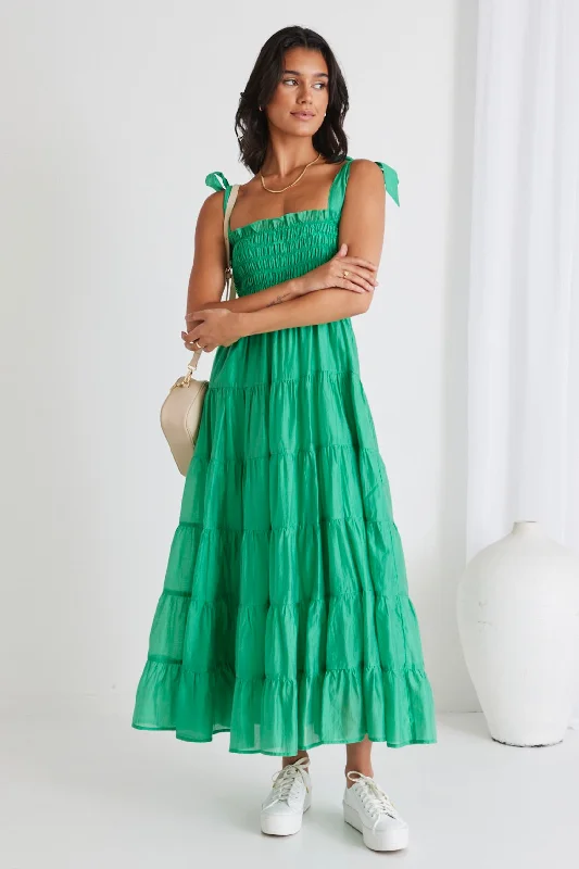 women's work dressesIsabella Green Strappy Tiered Maxi Dress