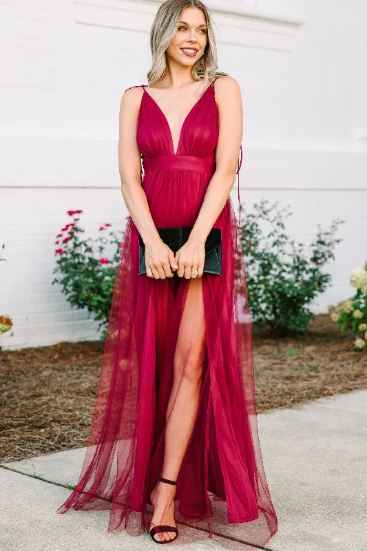 Lace DressIt Was All A Dream Burgundy Red Tulle Maxi Dress