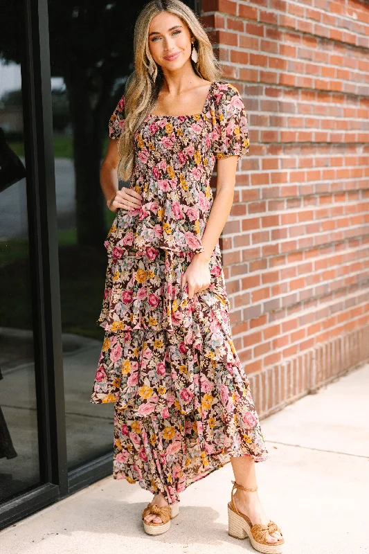 Casual DressFab Days Ahead Brown Floral Maxi Dress