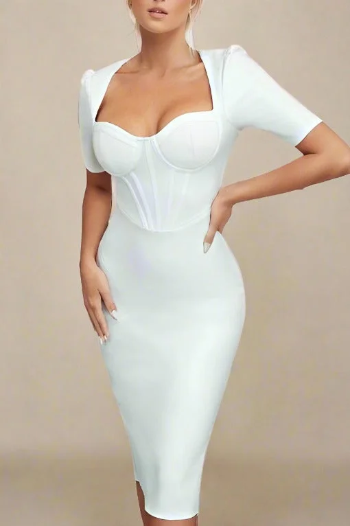 Formal DressLola Short Sleeve Bodycon Midi Dress - Pearl White