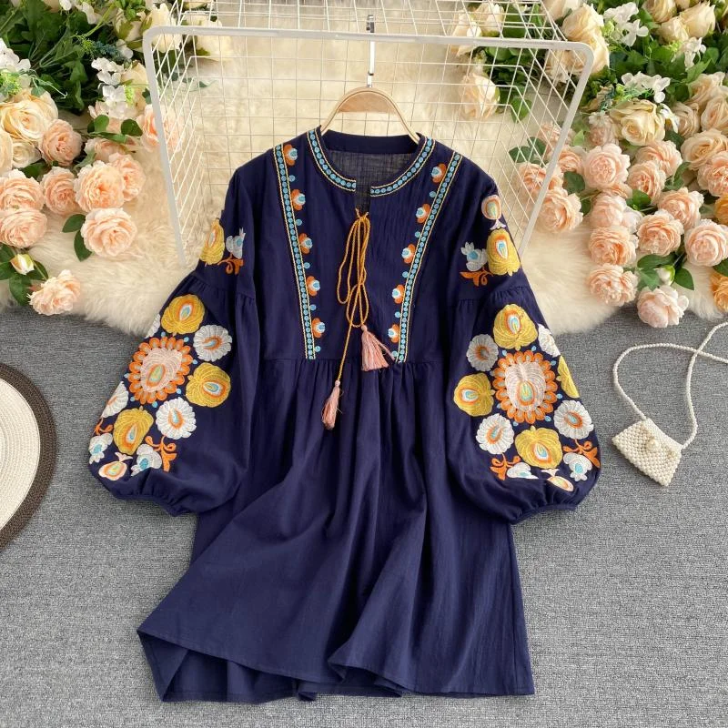 women's solid color dressesFloral Boho Summer Dress For Women, Hippie Bohemian Mini Dress