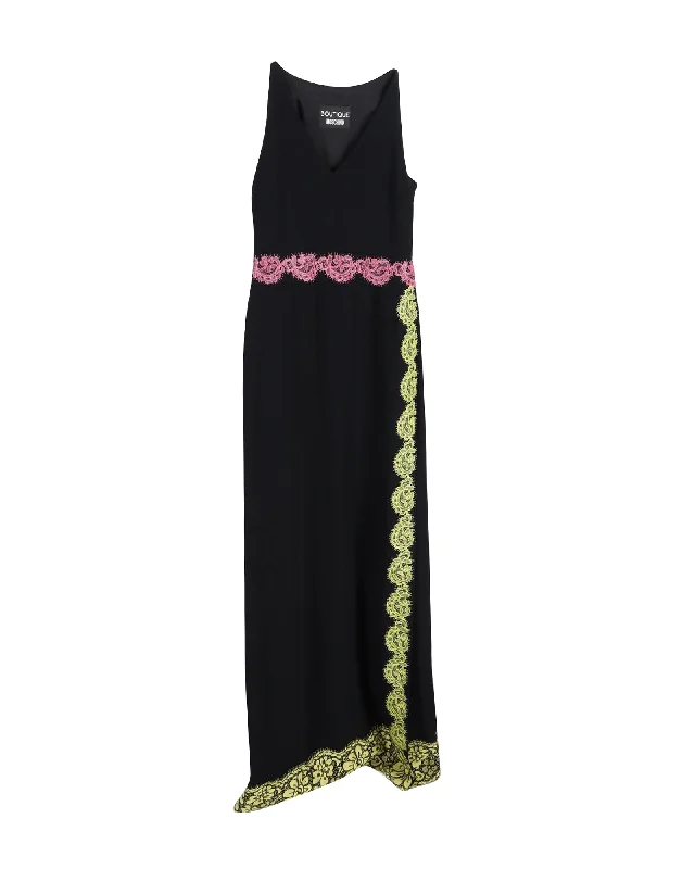 women's casual dressesBoutique Moschino Lace Trimmed Maxi Dress in Black Triacetate