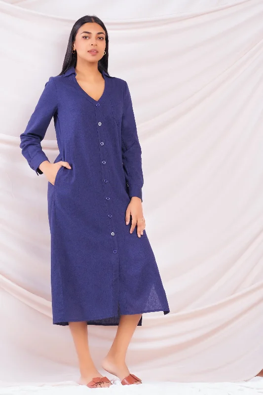 women's velvet dressesNavy Midi Shirt Dress