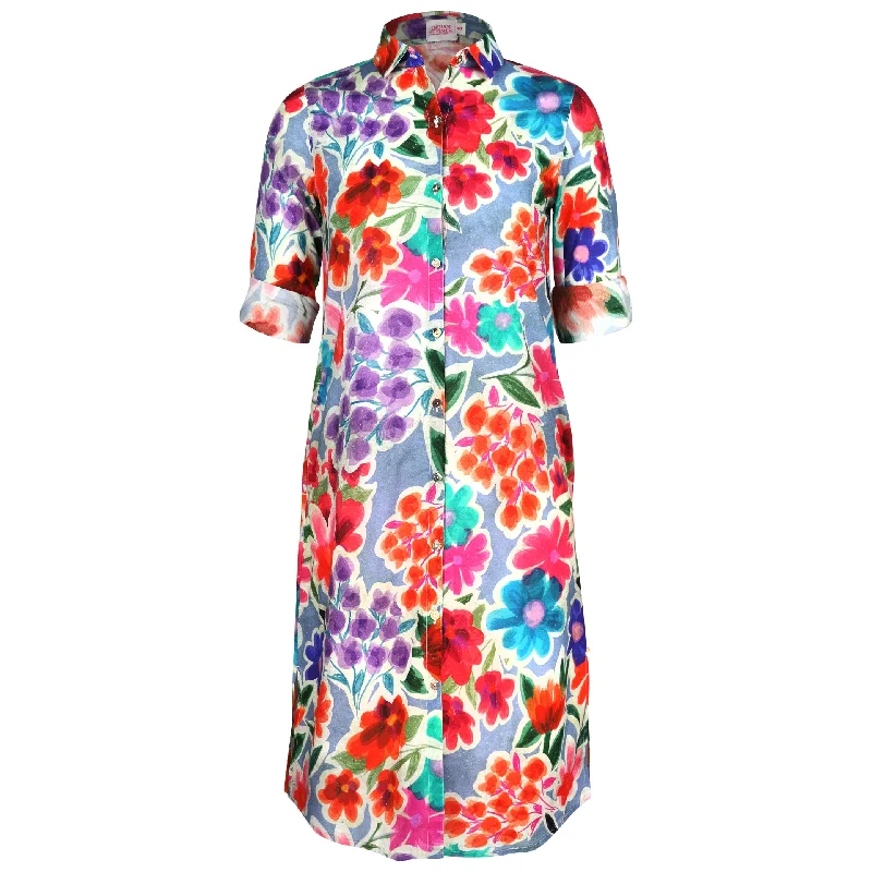 women's body-skimming dressesJilly Midi Blue Floral Shirt Dress