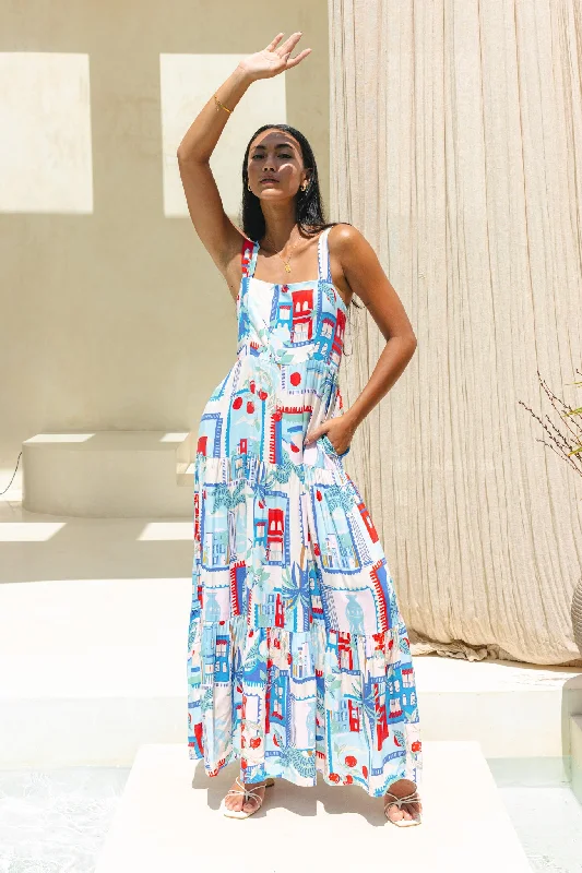 Plus-Size DressLulu Blue Tropical Tiered Maxi Dress