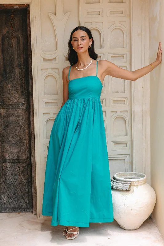 Velvet DressAlethea Teal Blue Flared Maxi Dress