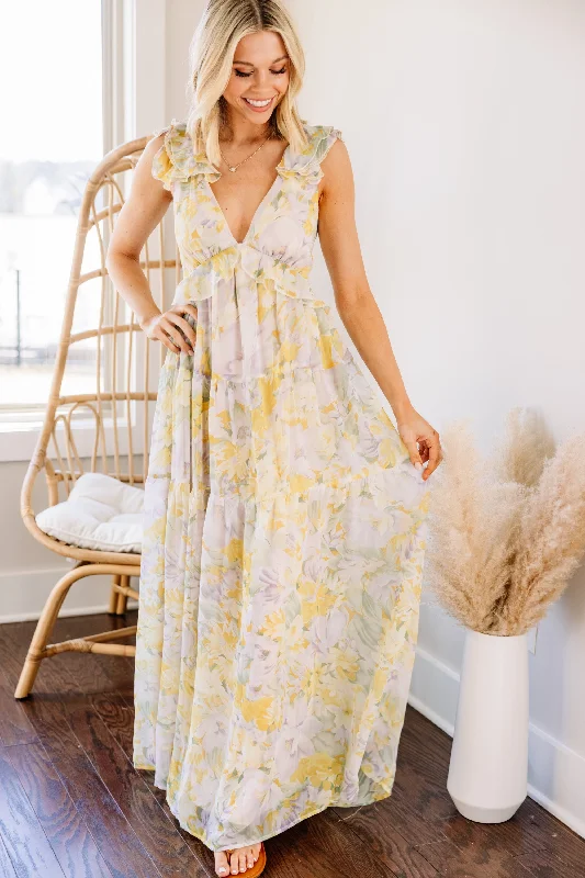 Off-The-Shoulder DressLiving In A Dream Yellow Floral Maxi Dress