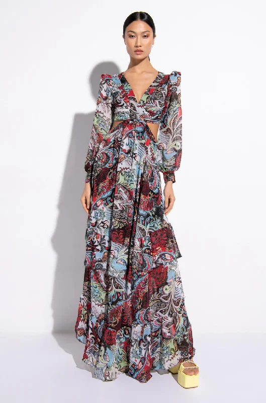 Casual Chic DressSCARF PRINT CUT OUT MAXI DRESS