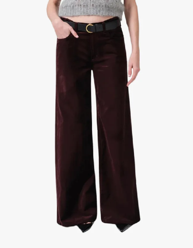 women's embroidered pantsCitizens Of Humanity Loli Velvet Mid Rise Baggy Pants in Burgundy