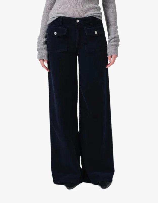 women's sustainable pantsCitizens of Humanity Raven Patch Pocket Wide Leg Corduroy Pants in Navy