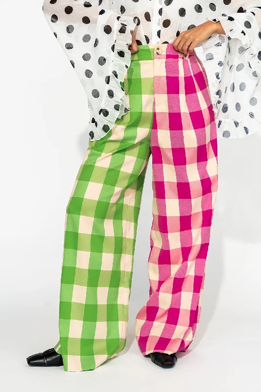 women's sweatpantsGemini Half & Half Trousers in Pink + Green