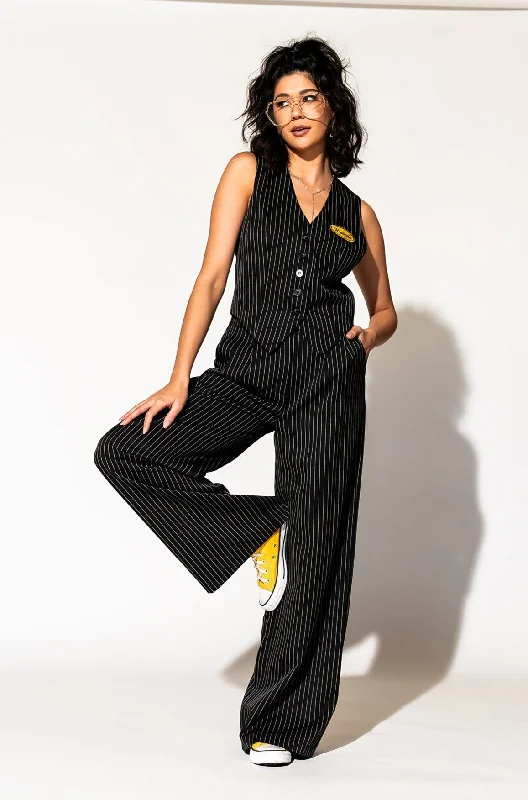 women's running pantsWide Leg Trousers in Boss B*tch Pinstripe (Black) *RESTOCKED*