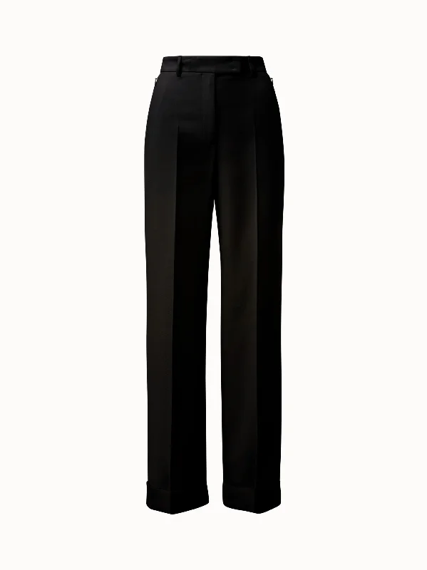 women's chic pantsPleated Cuffed Wool Double Face Pants