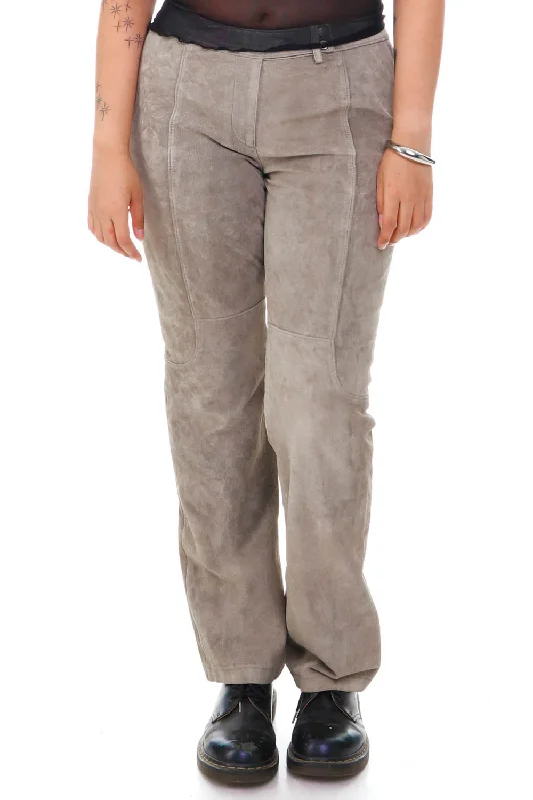 women's plus-size pantsVintage 90's Cement Grey Suede Leather Pants - M/L