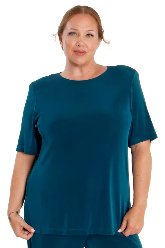 women's chiffon pantsVikki Vi Classic Deep Teal Short Sleeve Tunic