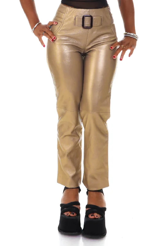 women's spandex pantsVintage 80's Isabel Gold Leather Pants - S