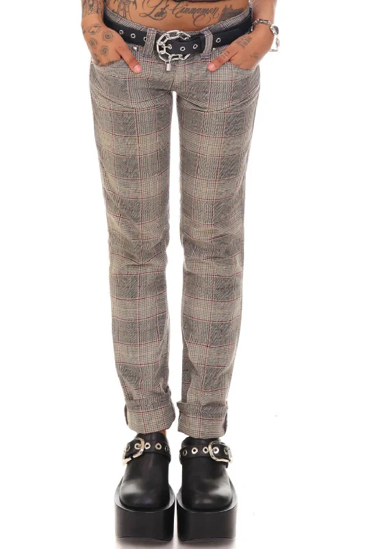 women's mid-rise pantsVintage Y2K Replay Zipper Plaid Pants - S/M