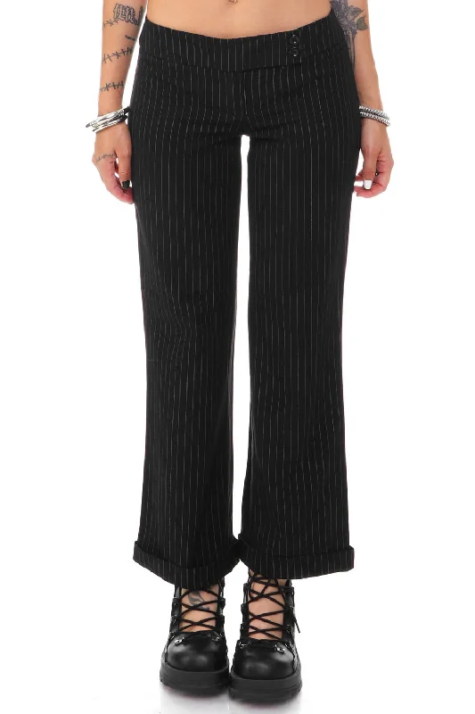 women's luxury pantsVintage Y2K Low-Rise Black Shiny Pinstripe Pants - S