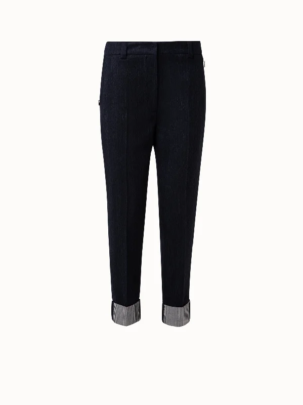 women's zipper pantsTapered Wool Double Face Striped Cuff Pant