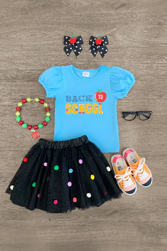 Velvet Dress"Back To School" Pom Pom Tutu Skirt Set