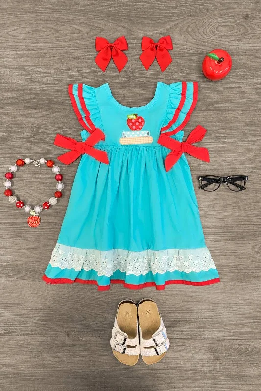 Wrap DressBack To School With Apple Blue & Red Dress