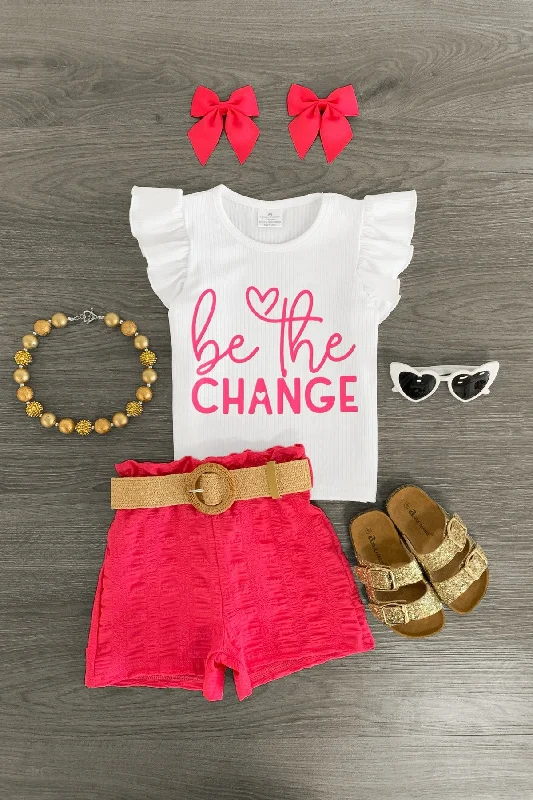 women's lace-up dresses"Be The Change" Hot Pink Short Set