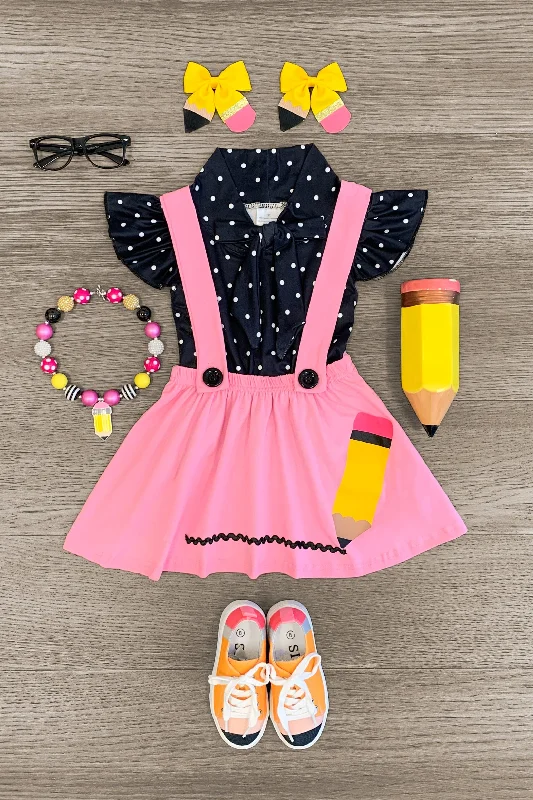 Ruffle DressBlack & Pink Pencil Suspender Skirt Set