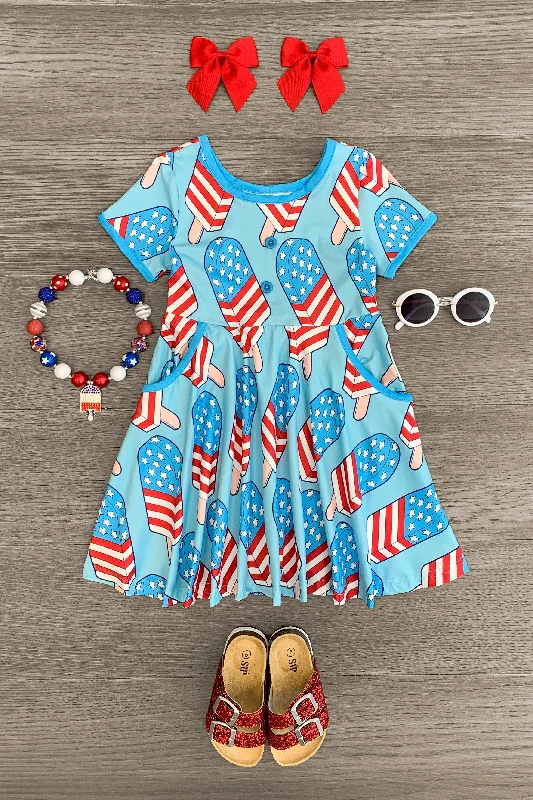 women's cinched-waist dressesBlue American Flag Popsicle Dress