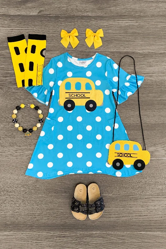 Bell-Sleeve DressBlue Polka Dot School Bus Dress