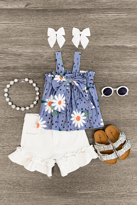 Silk DressBlue & White Daisy Floral Denim Short Set