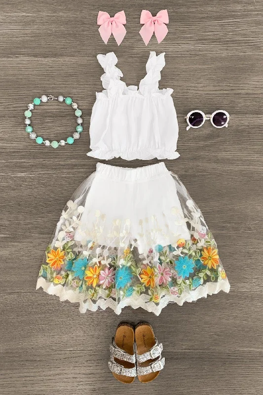 High-Neck DressCream Floral Skort Set