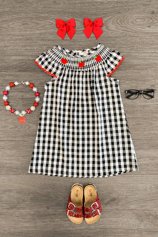 Chic DressEmbroidered Apple Gingham Dress