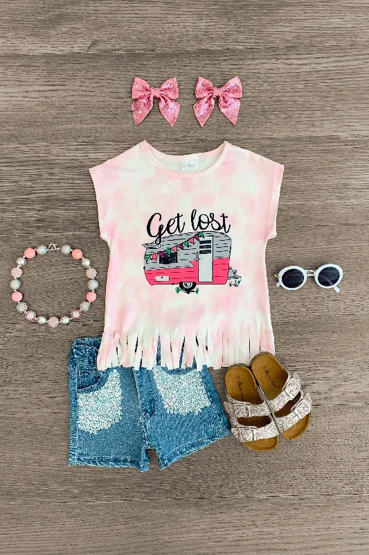 women's beach dresses"Get Lost" Pink Camper Sequin Denim Short Set