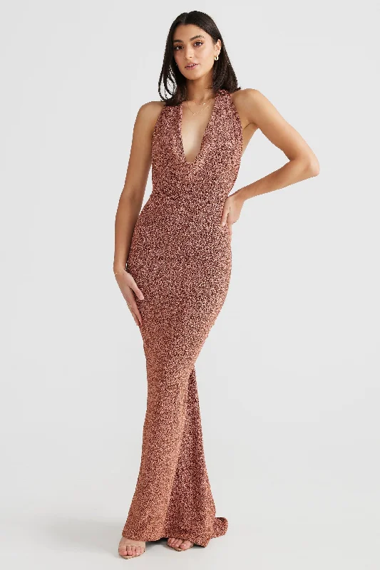 women's satin dressesMaria Gown - Bronze Gold Foil