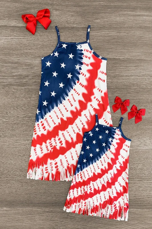 women's midi dressesMom & Me - Patriotic Tie Dye Fringe Dress