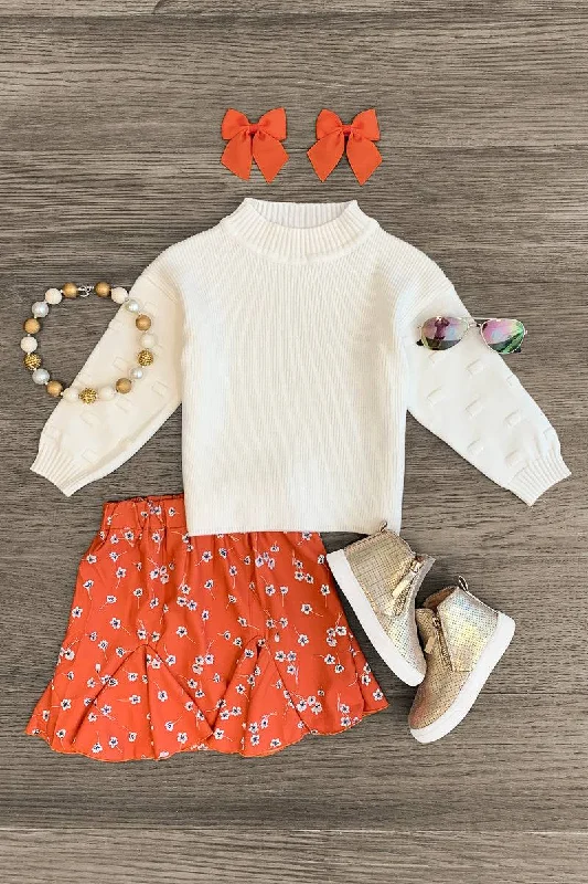 Zip-Up DressOrange Floral Sweater Skirt Set