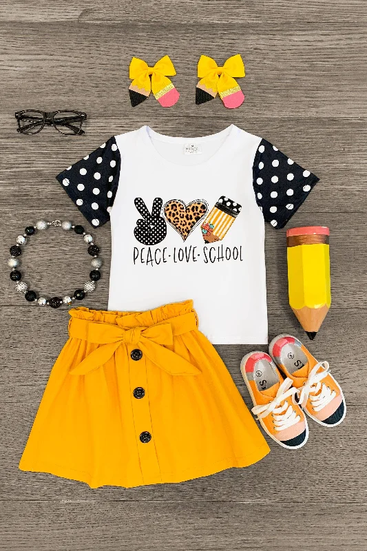 Scoop-Neck Dress"Peace Love School" Skirt Set