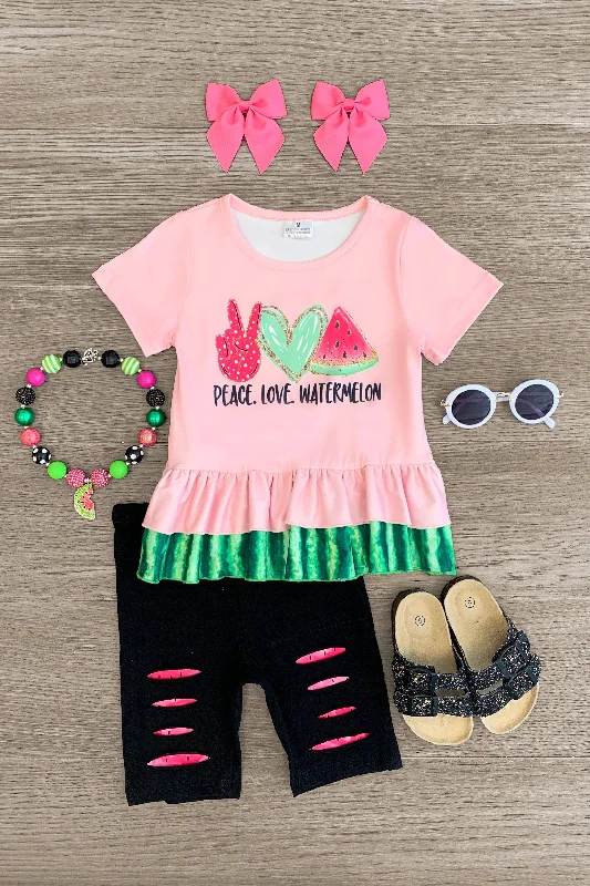 Spaghetti Strap Dress"Peace. Love. Watermelon" Distressed Short Set