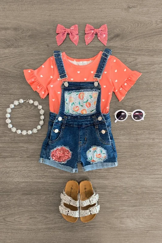 Peplum DressPeach Polka Dot Heart Denim Overall Set