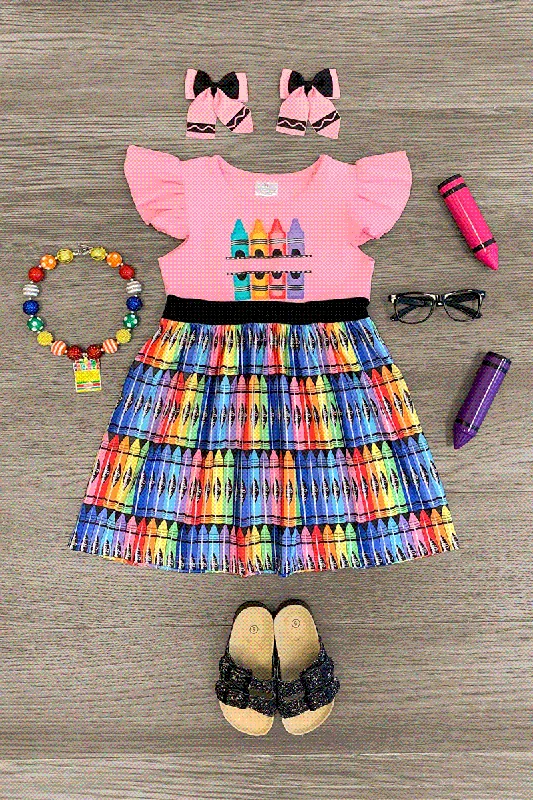 Skater DressPink Rainbow Crayon Dress