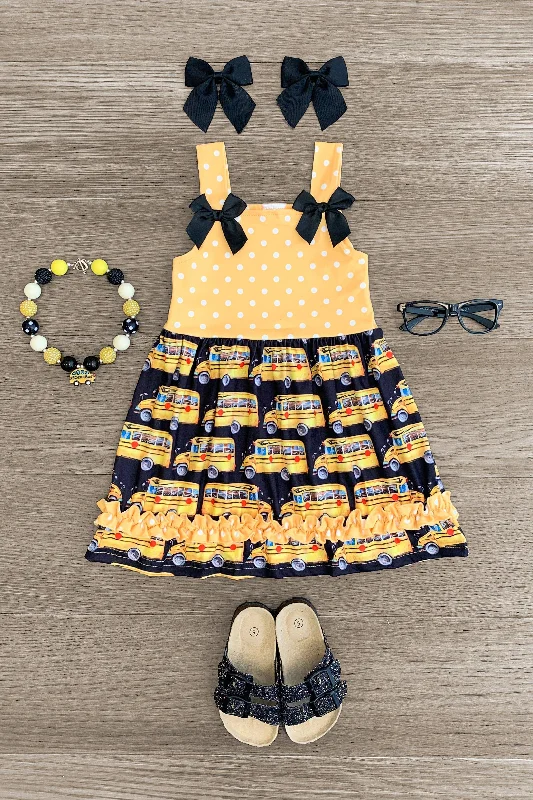 Petite DressPolka Dot School Bus Sleeveless Dress