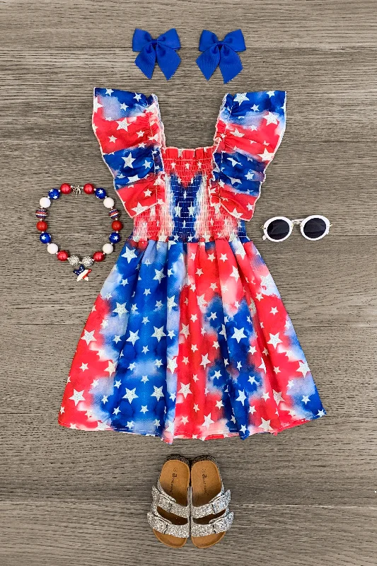 Velvet DressPatriotic Stars Ruffle Sleeve Dress