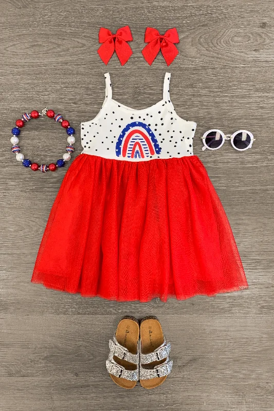 women's denim dressesRainbow Flag Polka Dot & Red Tutu Dress