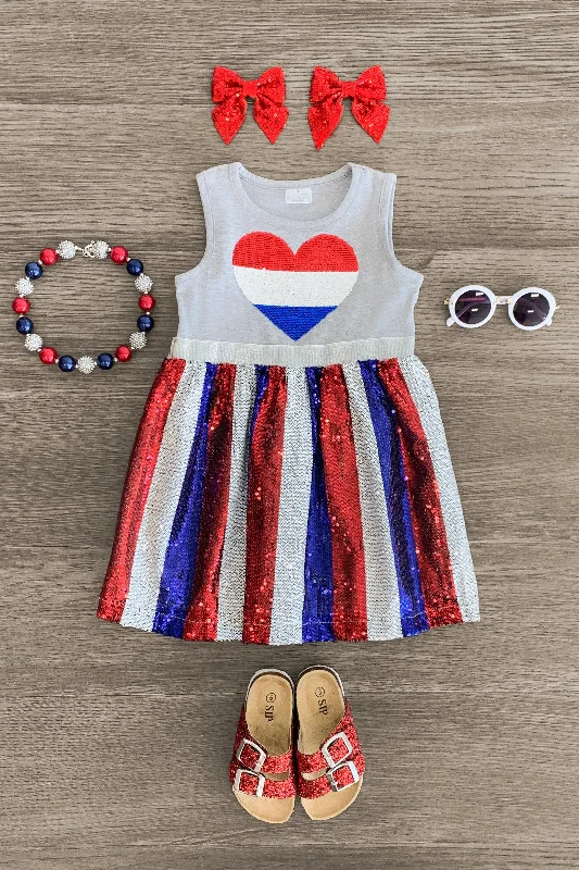 women's tall dressesRed White & Blue Sequin Heart Dress