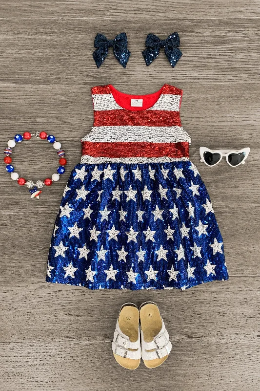 women's cinched-waist dressesSequin Stars & Stripes Dress