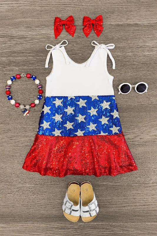 women's machine-washable dressesSequins Stars & Stripes Tie Tank Dress