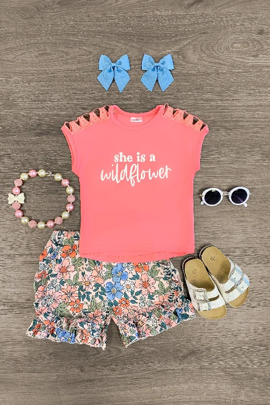 "She Is A Wildflower" Pink Floral Short Set