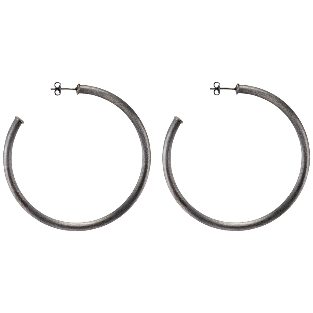 Floor-Length DressSheila Fajl Everybody's Favorite Brushed Gun Metal Hoops